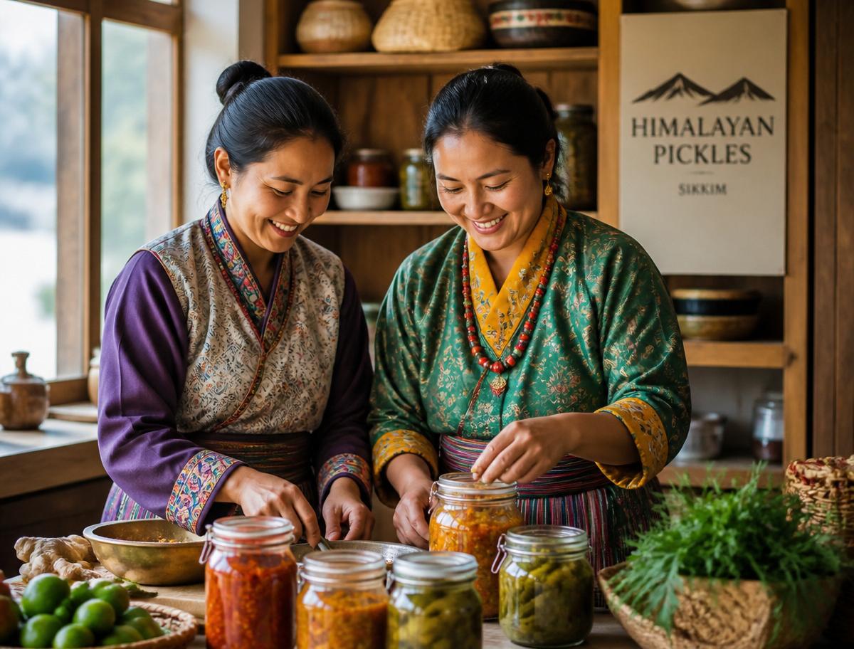 Two women founders preparing pickles in Sikkim