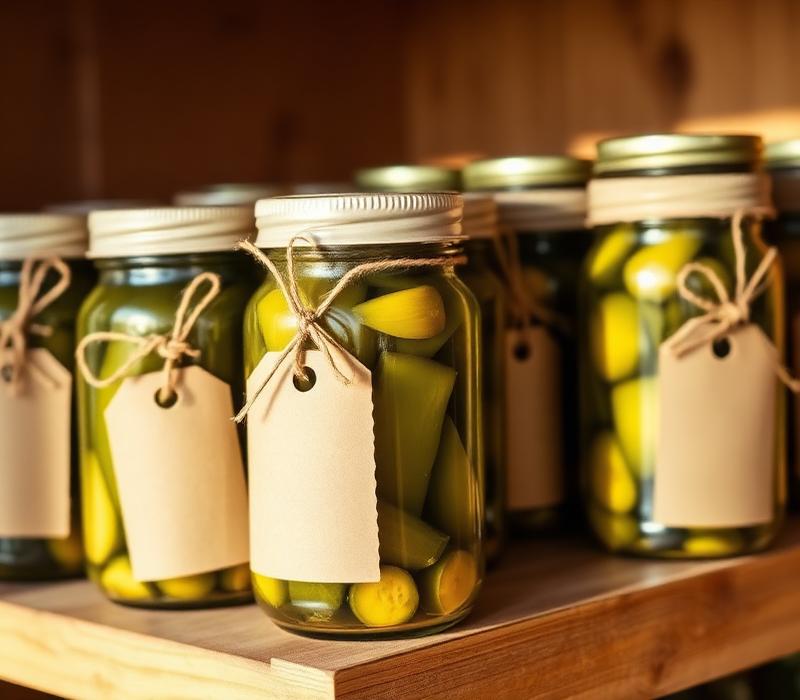 Sealed pickle jars on shelf