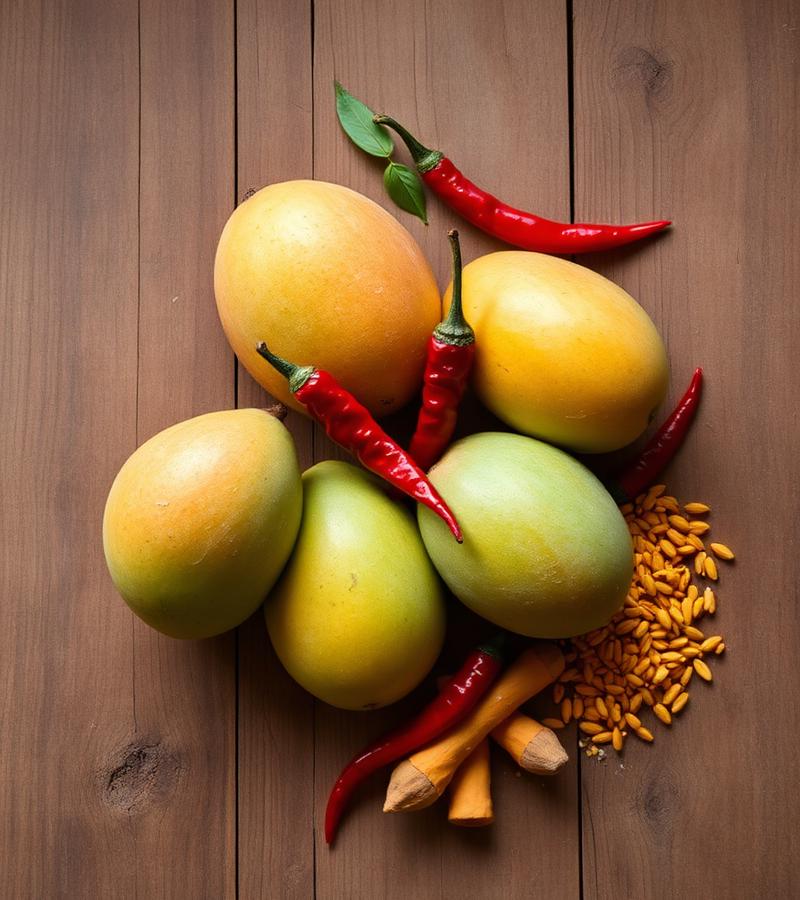 Fresh mangoes and chilies